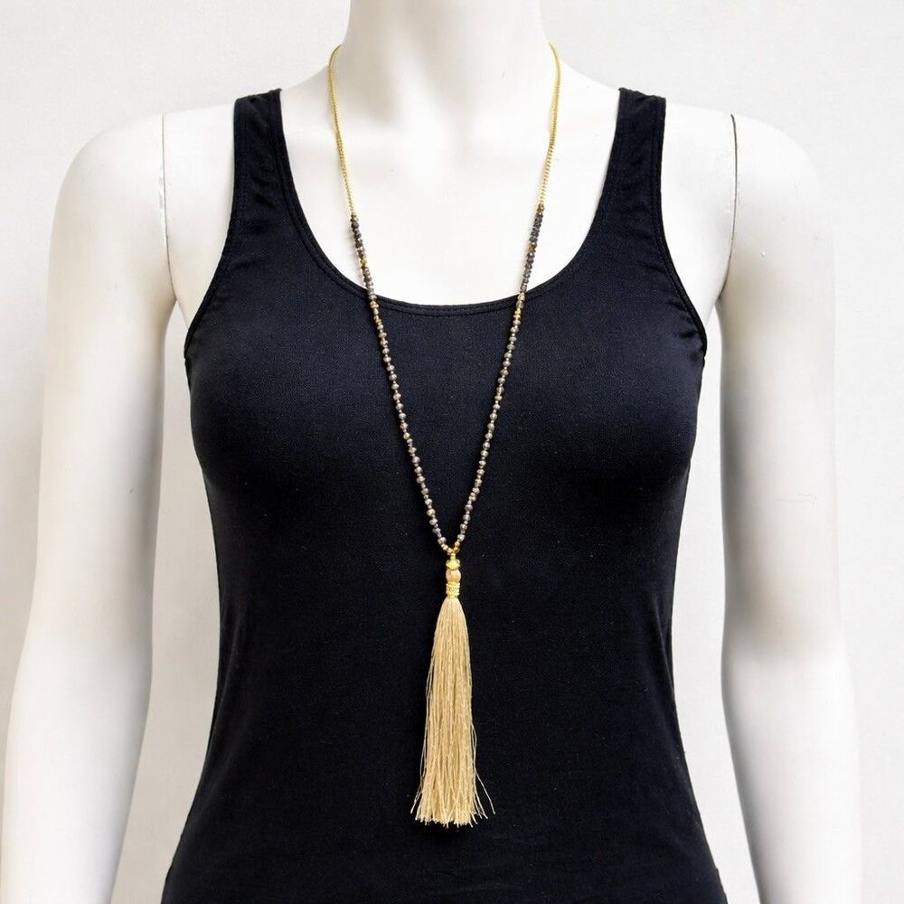 Nakamol Boho Gold Tassel Necklace Long Beaded Chain Layering Statement Piece